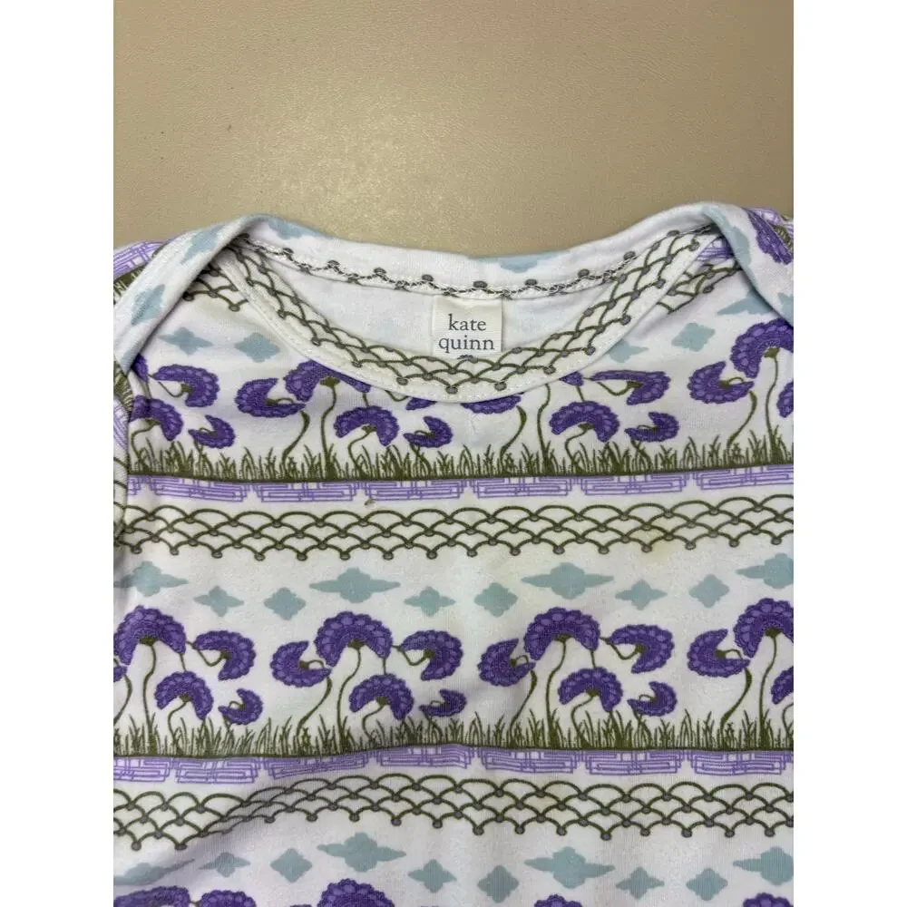 Baby Footed Sleeper Kate Quinn 6-9M Purple Floral Organic Cotton Romper EUC